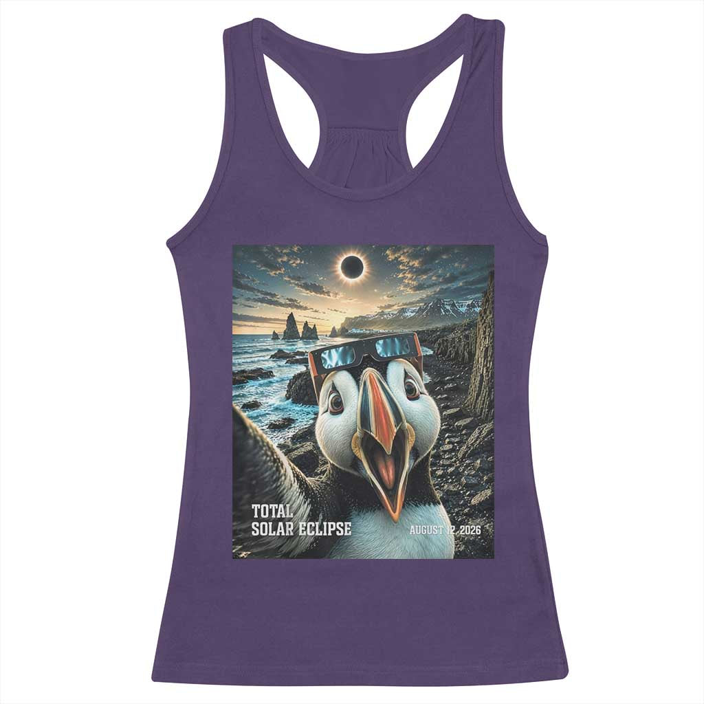 Puffin Selfie August 12 2026 Total Solar Eclipse Racerback Tank Top Funny Totality Photographic Astronomy Souvenir TS02 Purple Print Your Wear