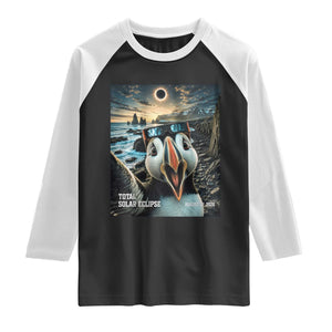 Puffin Selfie August 12 2026 Total Solar Eclipse Raglan Shirt Funny Totality Photographic Astronomy Souvenir TS02 Black White Print Your Wear