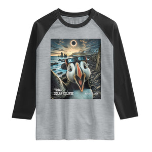 Puffin Selfie August 12 2026 Total Solar Eclipse Raglan Shirt Funny Totality Photographic Astronomy Souvenir TS02 Heather Gray Black Print Your Wear
