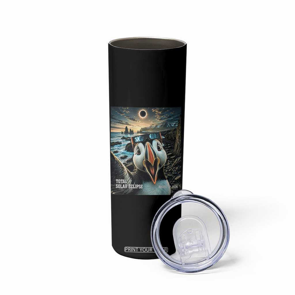 Puffin Selfie August 12 2026 Total Solar Eclipse Skinny Tumbler Funny Totality Photographic Astronomy Souvenir TS02 Print Your Wear