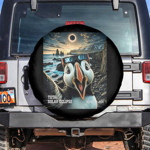 Puffin Selfie August 12 2026 Total Solar Eclipse Spare Tire Cover Funny Totality Photographic Astronomy Souvenir TS02 No hole Black Print Your Wear