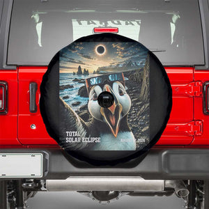Puffin Selfie August 12 2026 Total Solar Eclipse Spare Tire Cover Funny Totality Photographic Astronomy Souvenir TS02 Black Print Your Wear