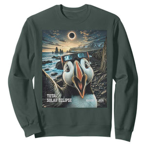 Puffin Selfie August 12 2026 Total Solar Eclipse Sweatshirt Funny Totality Photographic Astronomy Souvenir TS02 Dark Forest Green Print Your Wear