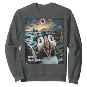 Puffin Selfie August 12 2026 Total Solar Eclipse Sweatshirt Funny Totality Photographic Astronomy Souvenir TS02 Dark Heather Print Your Wear