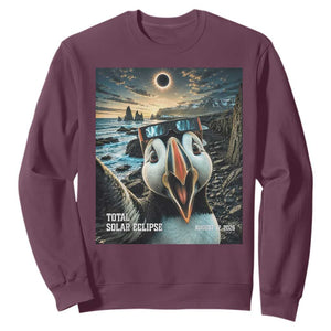 Puffin Selfie August 12 2026 Total Solar Eclipse Sweatshirt Funny Totality Photographic Astronomy Souvenir TS02 Maroon Print Your Wear