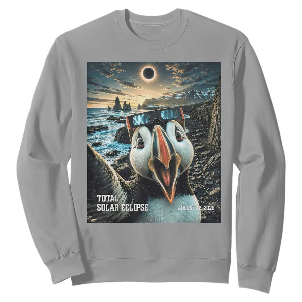 Puffin Selfie August 12 2026 Total Solar Eclipse Sweatshirt Funny Totality Photographic Astronomy Souvenir TS02 Sport Gray Print Your Wear