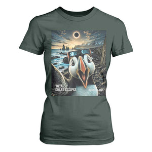 Puffin Selfie August 12 2026 Total Solar Eclipse T Shirt For Women Funny Totality Photographic Astronomy Souvenir TS02 Dark Forest Green Print Your Wear