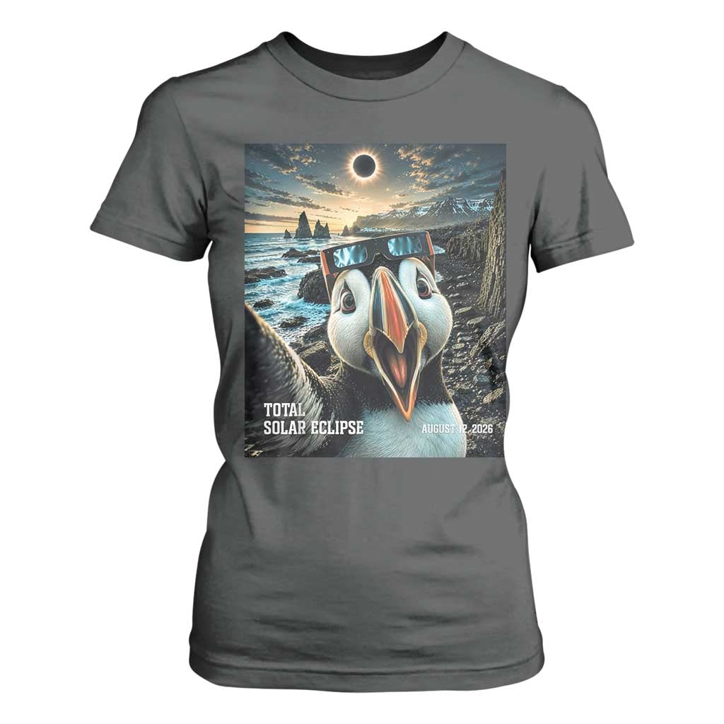 Puffin Selfie August 12 2026 Total Solar Eclipse T Shirt For Women Funny Totality Photographic Astronomy Souvenir TS02 Dark Heather Print Your Wear