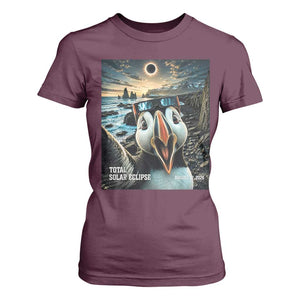 Puffin Selfie August 12 2026 Total Solar Eclipse T Shirt For Women Funny Totality Photographic Astronomy Souvenir TS02 Maroon Print Your Wear