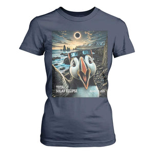 Puffin Selfie August 12 2026 Total Solar Eclipse T Shirt For Women Funny Totality Photographic Astronomy Souvenir TS02 Navy Print Your Wear