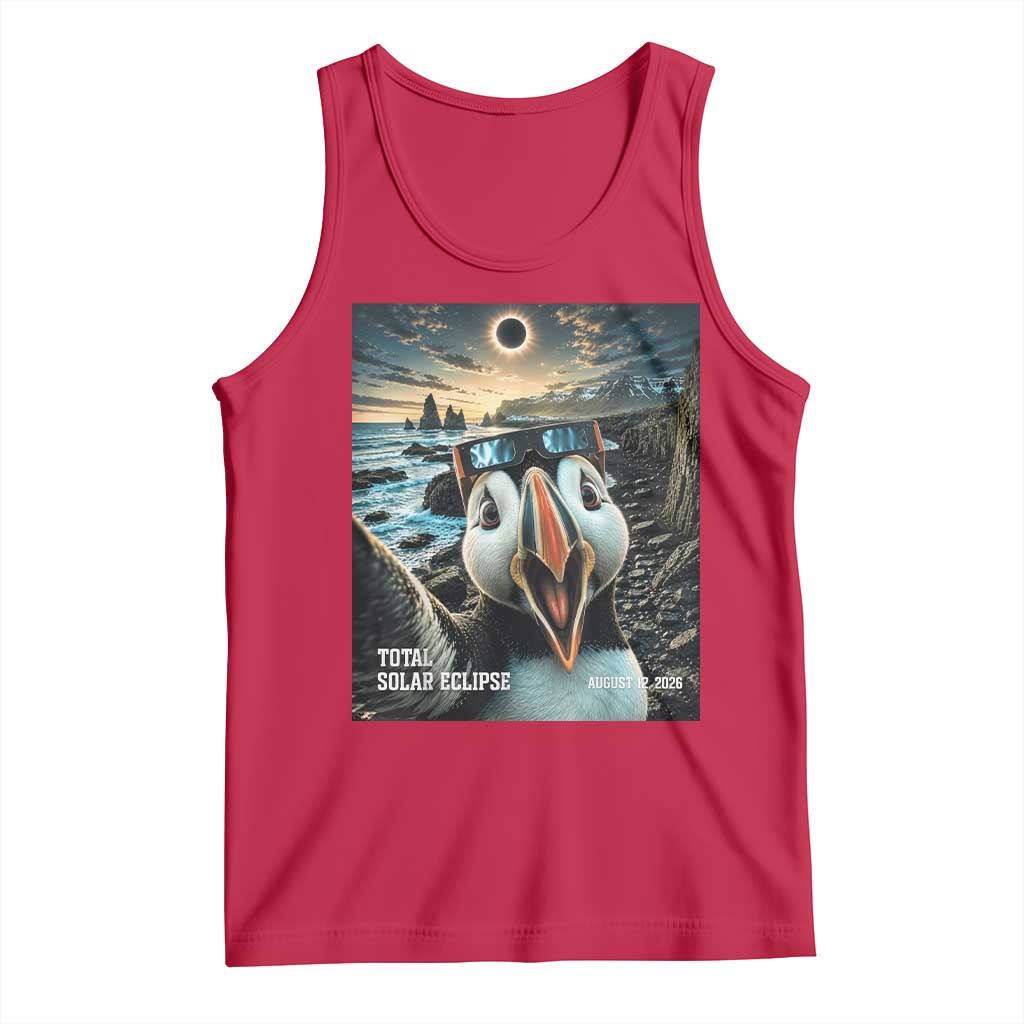 Puffin Selfie August 12 2026 Total Solar Eclipse Tank Top Funny Totality Photographic Astronomy Souvenir TS02 Red Print Your Wear