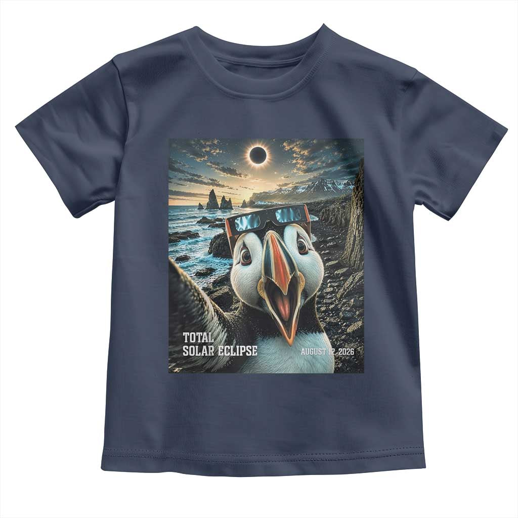 Puffin Selfie August 12 2026 Total Solar Eclipse Toddler T Shirt Funny Totality Photographic Astronomy Souvenir TS02 Navy Print Your Wear