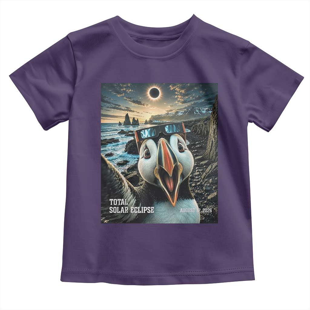Puffin Selfie August 12 2026 Total Solar Eclipse Toddler T Shirt Funny Totality Photographic Astronomy Souvenir TS02 Purple Print Your Wear