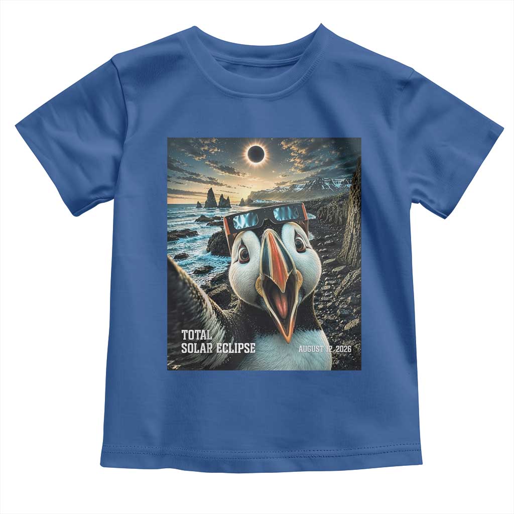 Puffin Selfie August 12 2026 Total Solar Eclipse Toddler T Shirt Funny Totality Photographic Astronomy Souvenir TS02 Royal Blue Print Your Wear