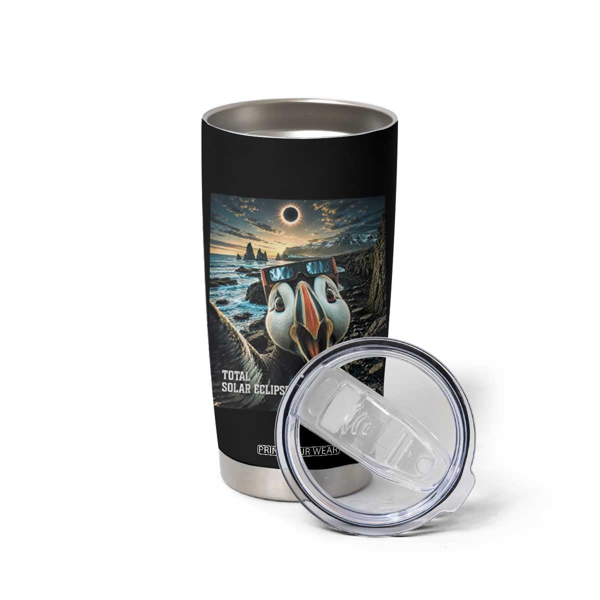 Puffin Selfie August 12 2026 Total Solar Eclipse Tumbler Cup Funny Totality Photographic Astronomy Souvenir TS02 Print Your Wear