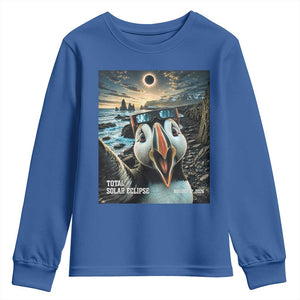 Puffin Selfie August 12 2026 Total Solar Eclipse Youth Sweatshirt Funny Totality Photographic Astronomy Souvenir TS02 Royal Blue Print Your Wear