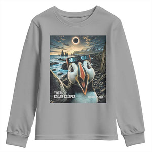 Puffin Selfie August 12 2026 Total Solar Eclipse Youth Sweatshirt Funny Totality Photographic Astronomy Souvenir TS02 Sport Gray Print Your Wear