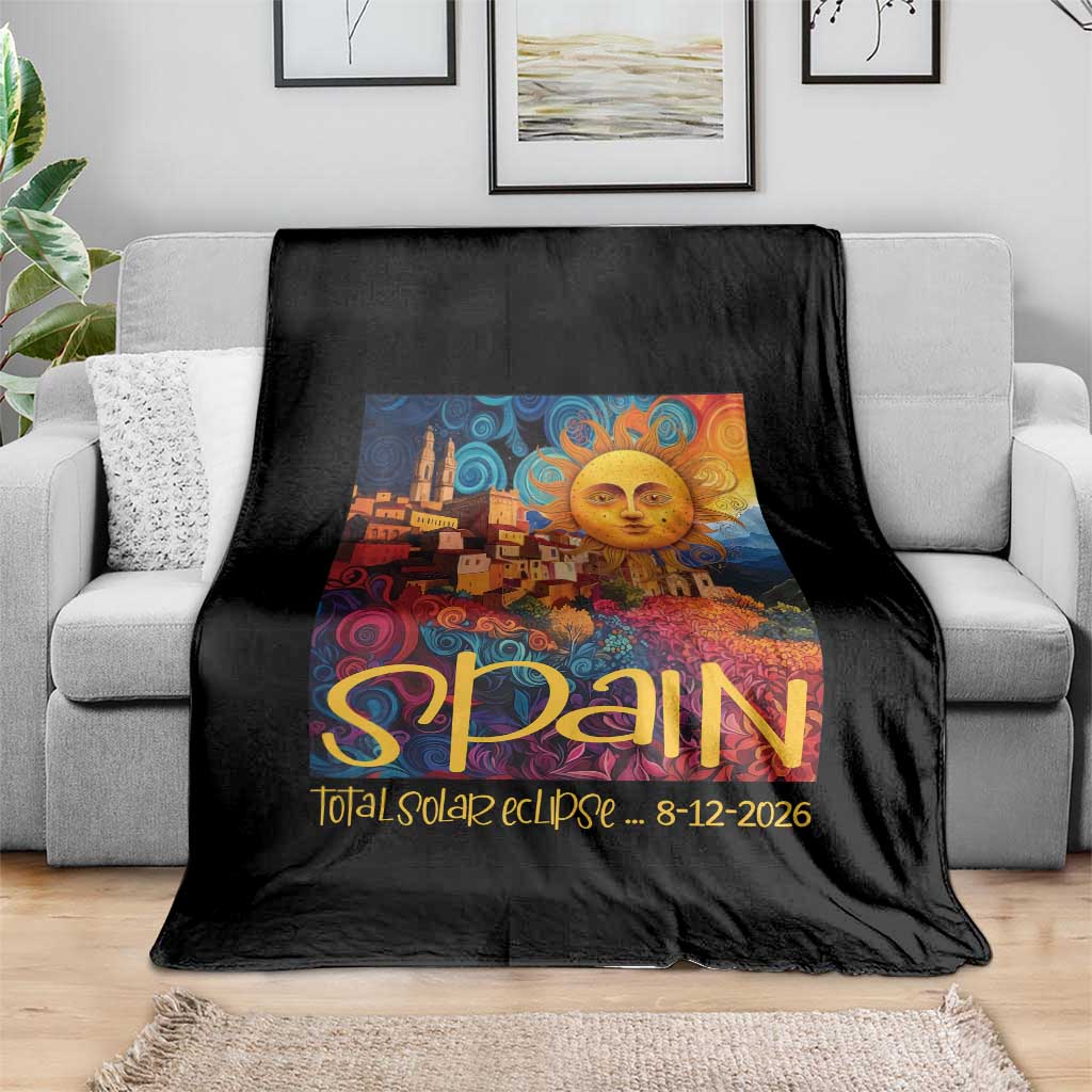 Spain 2026 Total Solar Eclipse Sun Face Graphic Throw Blanket Espana Totality Travel Memorabilia Astronomy Geek Gift TS02 Print Your Wear