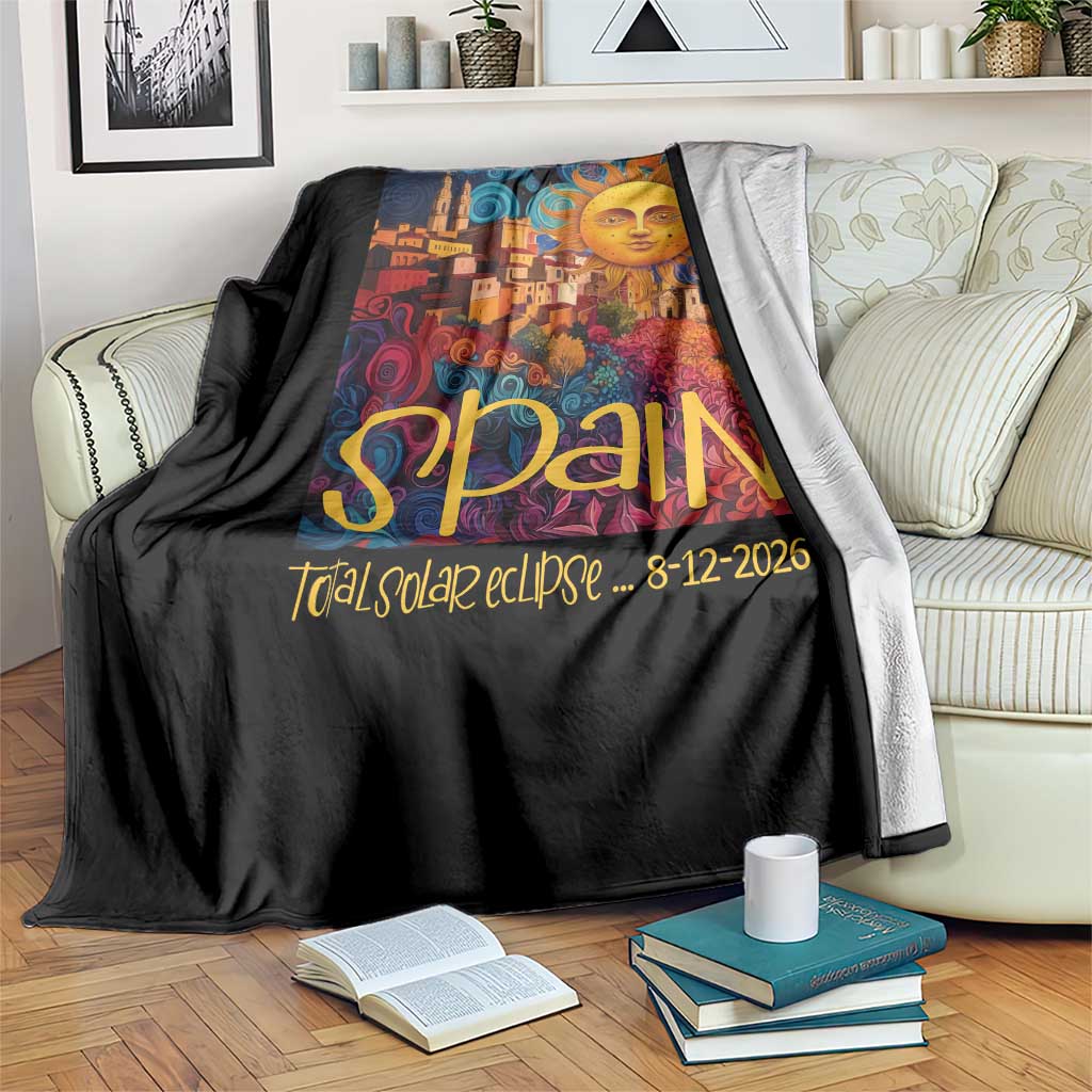 Spain 2026 Total Solar Eclipse Sun Face Graphic Throw Blanket Espana Totality Travel Memorabilia Astronomy Geek Gift TS02 Print Your Wear