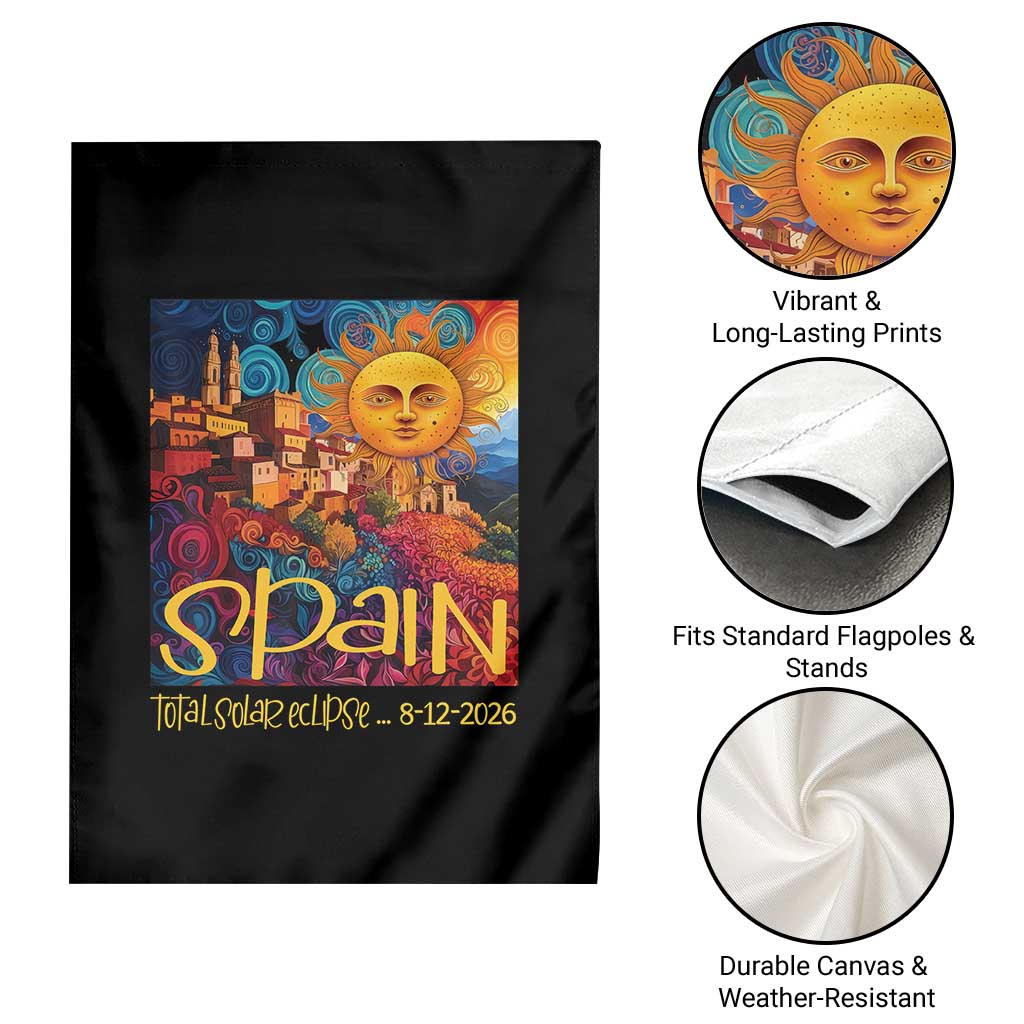 Spain 2026 Total Solar Eclipse Sun Face Graphic Garden Flag Espana Totality Travel Memorabilia Astronomy Geek Gift TS02 Print Your Wear