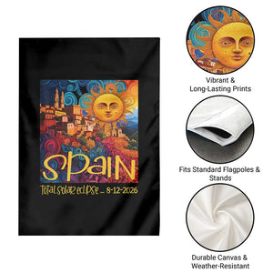 Spain 2026 Total Solar Eclipse Sun Face Graphic Garden Flag Espana Totality Travel Memorabilia Astronomy Geek Gift TS02 Print Your Wear