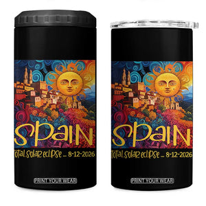 Spain 2026 Total Solar Eclipse Sun Face Graphic 4 in 1 Can Cooler Tumbler Espana Totality Travel Memorabilia Astronomy Geek Gift TS02 One Size: 16 oz Black Print Your Wear