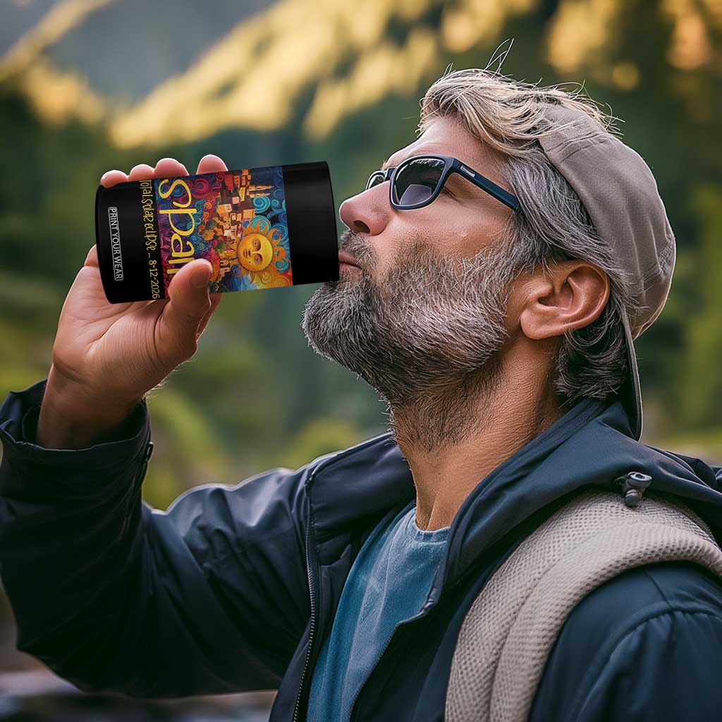 Spain 2026 Total Solar Eclipse Sun Face Graphic 4 in 1 Can Cooler Tumbler Espana Totality Travel Memorabilia Astronomy Geek Gift TS02 Print Your Wear