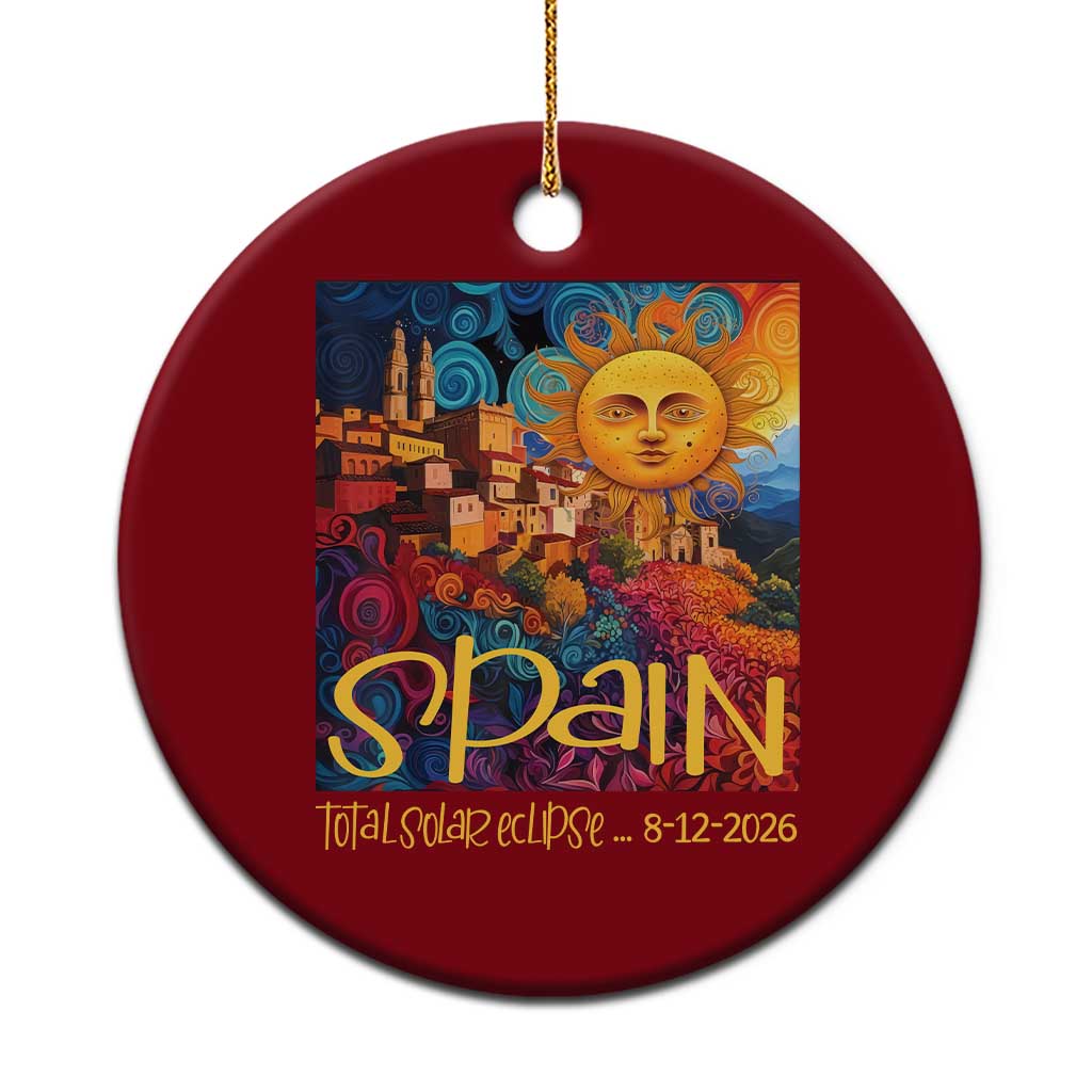 Spain 2026 Total Solar Eclipse Sun Face Graphic Ceramic Ornament Espana Totality Travel Memorabilia Astronomy Geek Gift TS02 1pc Red Print Your Wear