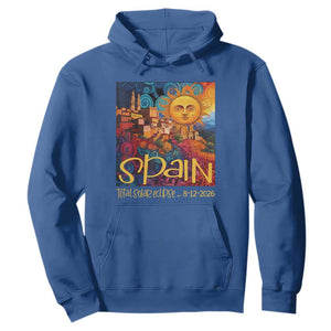 Spain 2026 Total Solar Eclipse Sun Face Graphic Hoodie Espana Totality Travel Memorabilia Astronomy Geek Gift TS02 Royal Blue Print Your Wear