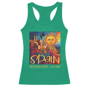 Spain 2026 Total Solar Eclipse Sun Face Graphic Racerback Tank Top Espana Totality Travel Memorabilia Astronomy Geek Gift TS02 Irish Green Print Your Wear
