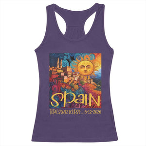 Spain 2026 Total Solar Eclipse Sun Face Graphic Racerback Tank Top Espana Totality Travel Memorabilia Astronomy Geek Gift TS02 Purple Print Your Wear