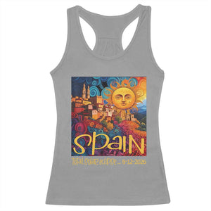 Spain 2026 Total Solar Eclipse Sun Face Graphic Racerback Tank Top Espana Totality Travel Memorabilia Astronomy Geek Gift TS02 Sport Gray Print Your Wear