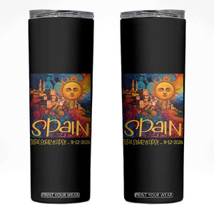 Spain 2026 Total Solar Eclipse Sun Face Graphic Skinny Tumbler Espana Totality Travel Memorabilia Astronomy Geek Gift TS02 Black Print Your Wear