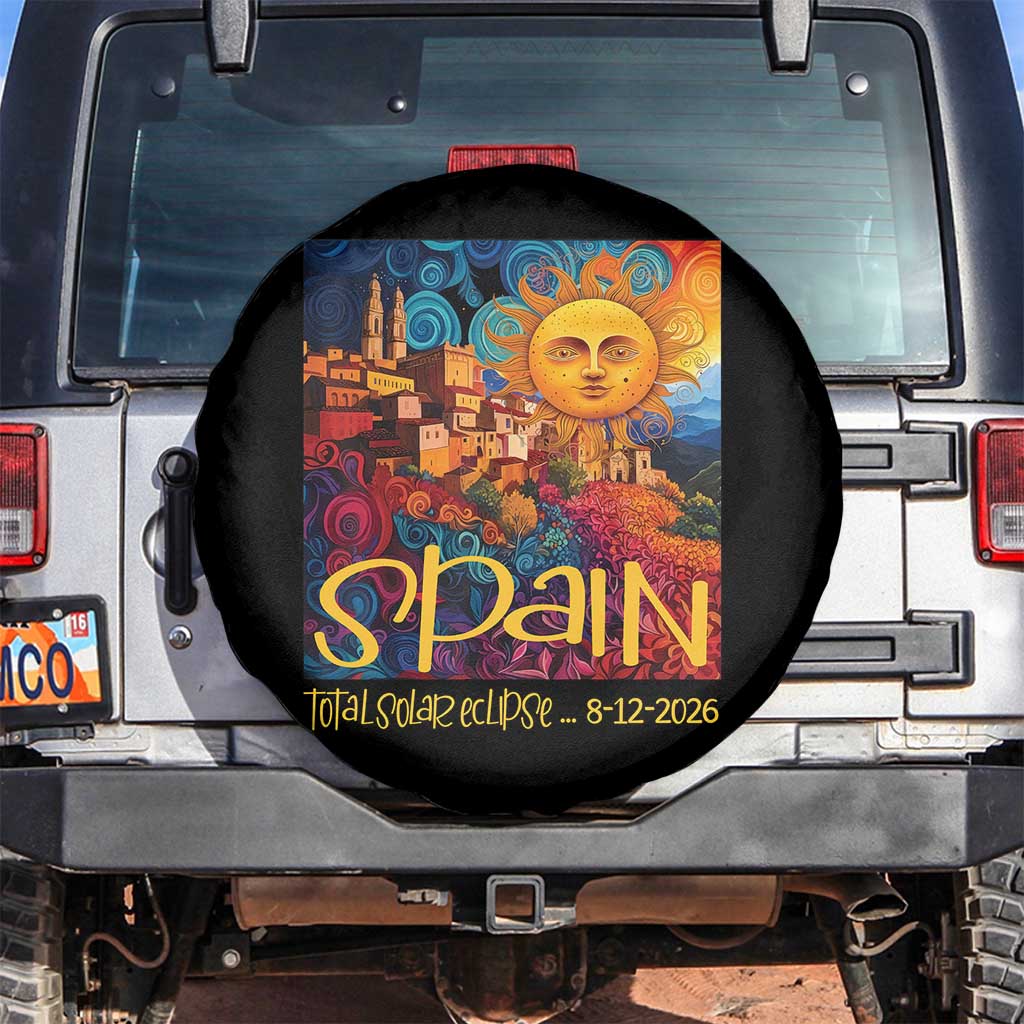 Spain 2026 Total Solar Eclipse Sun Face Graphic Spare Tire Cover Espana Totality Travel Memorabilia Astronomy Geek Gift TS02 No hole Black Print Your Wear