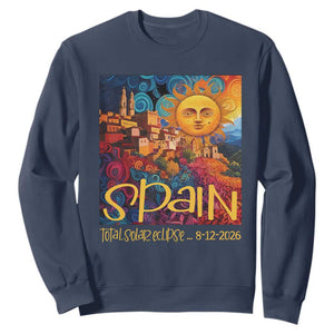 Spain 2026 Total Solar Eclipse Sun Face Graphic Sweatshirt Espana Totality Travel Memorabilia Astronomy Geek Gift TS02 Navy Print Your Wear