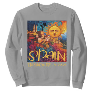Spain 2026 Total Solar Eclipse Sun Face Graphic Sweatshirt Espana Totality Travel Memorabilia Astronomy Geek Gift TS02 Sport Gray Print Your Wear