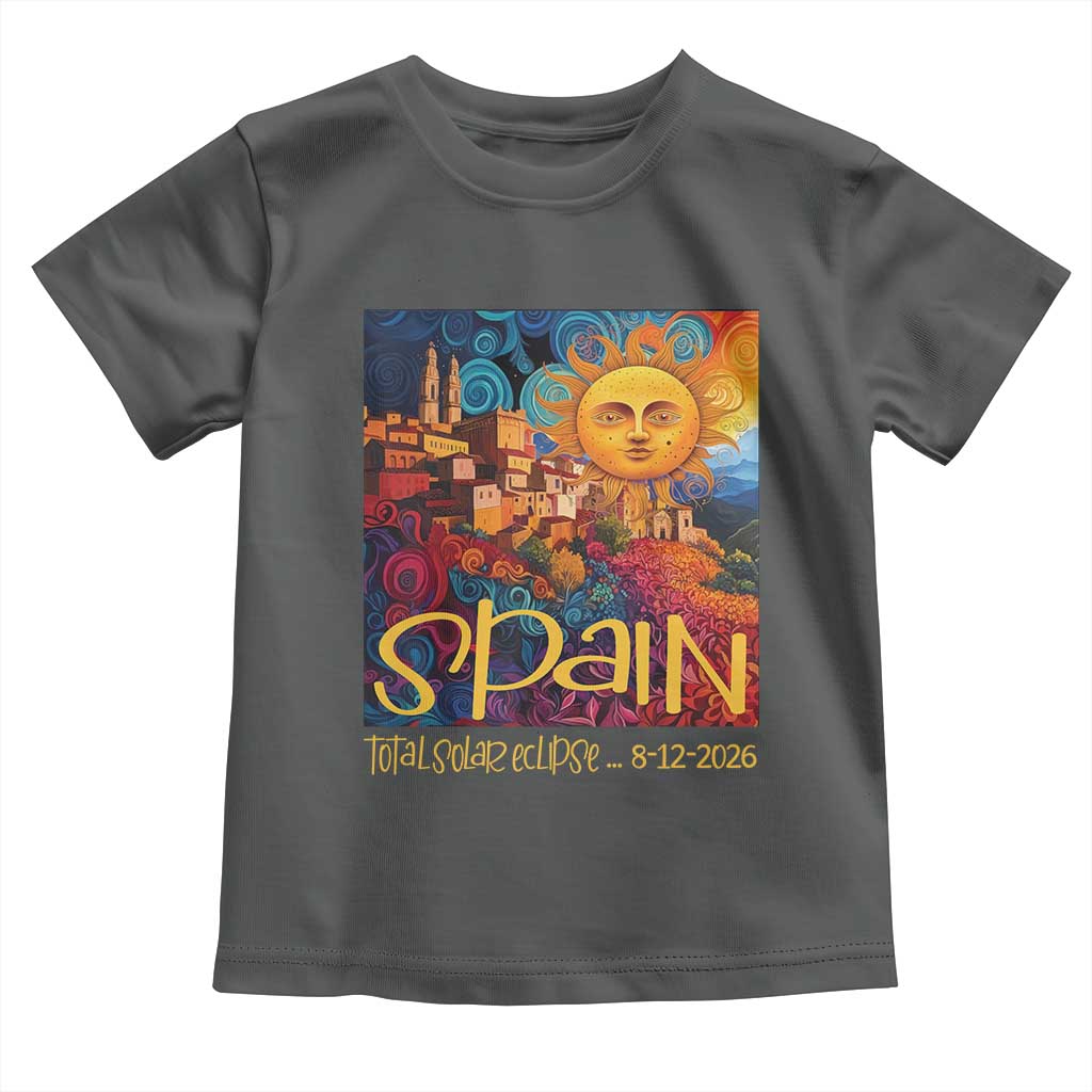 Spain 2026 Total Solar Eclipse Sun Face Graphic Toddler T Shirt Espana Totality Travel Memorabilia Astronomy Geek Gift TS02 Dark Heather Print Your Wear