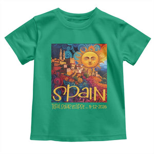 Spain 2026 Total Solar Eclipse Sun Face Graphic Toddler T Shirt Espana Totality Travel Memorabilia Astronomy Geek Gift TS02 Irish Green Print Your Wear