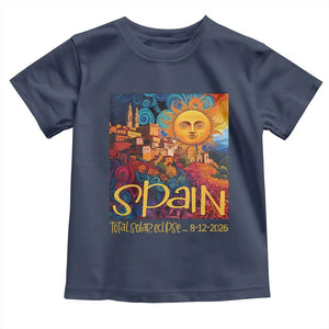 Spain 2026 Total Solar Eclipse Sun Face Graphic Toddler T Shirt Espana Totality Travel Memorabilia Astronomy Geek Gift TS02 Navy Print Your Wear