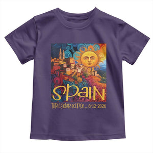 Spain 2026 Total Solar Eclipse Sun Face Graphic Toddler T Shirt Espana Totality Travel Memorabilia Astronomy Geek Gift TS02 Purple Print Your Wear