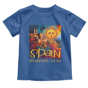 Spain 2026 Total Solar Eclipse Sun Face Graphic Toddler T Shirt Espana Totality Travel Memorabilia Astronomy Geek Gift TS02 Royal Blue Print Your Wear