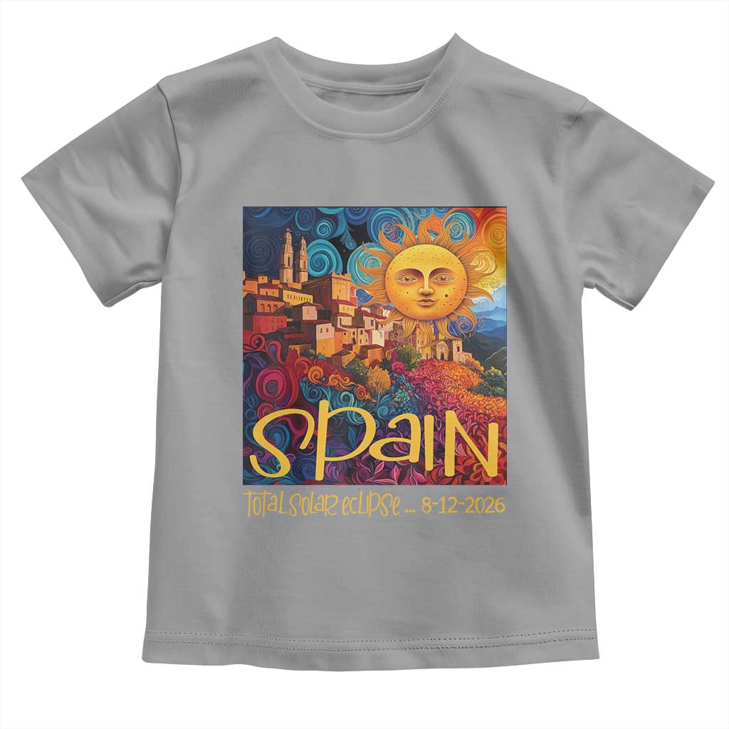 Spain 2026 Total Solar Eclipse Sun Face Graphic Toddler T Shirt Espana Totality Travel Memorabilia Astronomy Geek Gift TS02 Sport Gray Print Your Wear