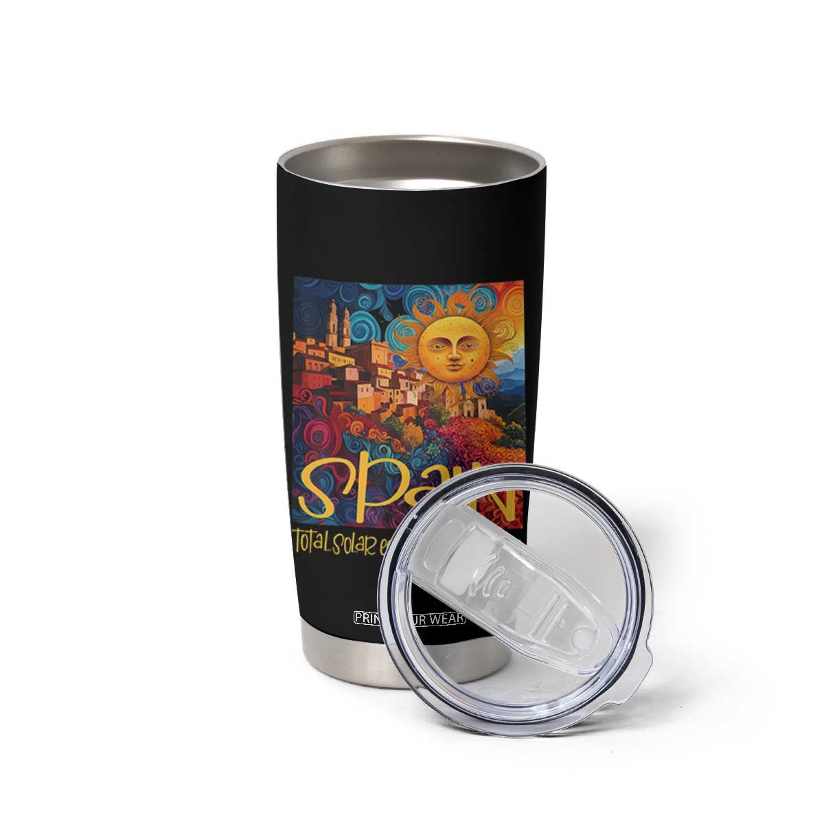 Spain 2026 Total Solar Eclipse Sun Face Graphic Tumbler Cup Espana Totality Travel Memorabilia Astronomy Geek Gift TS02 Print Your Wear