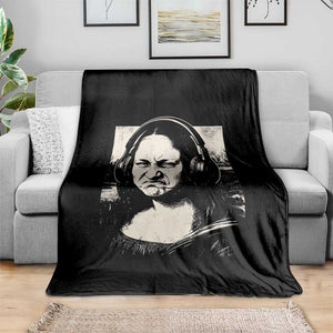 Funny Mona Lisa Wearing Headphones Bass Face Meme Throw Blanket Funny Classical Fine Art Parody Music Producer Graphic TS02 Print Your Wear