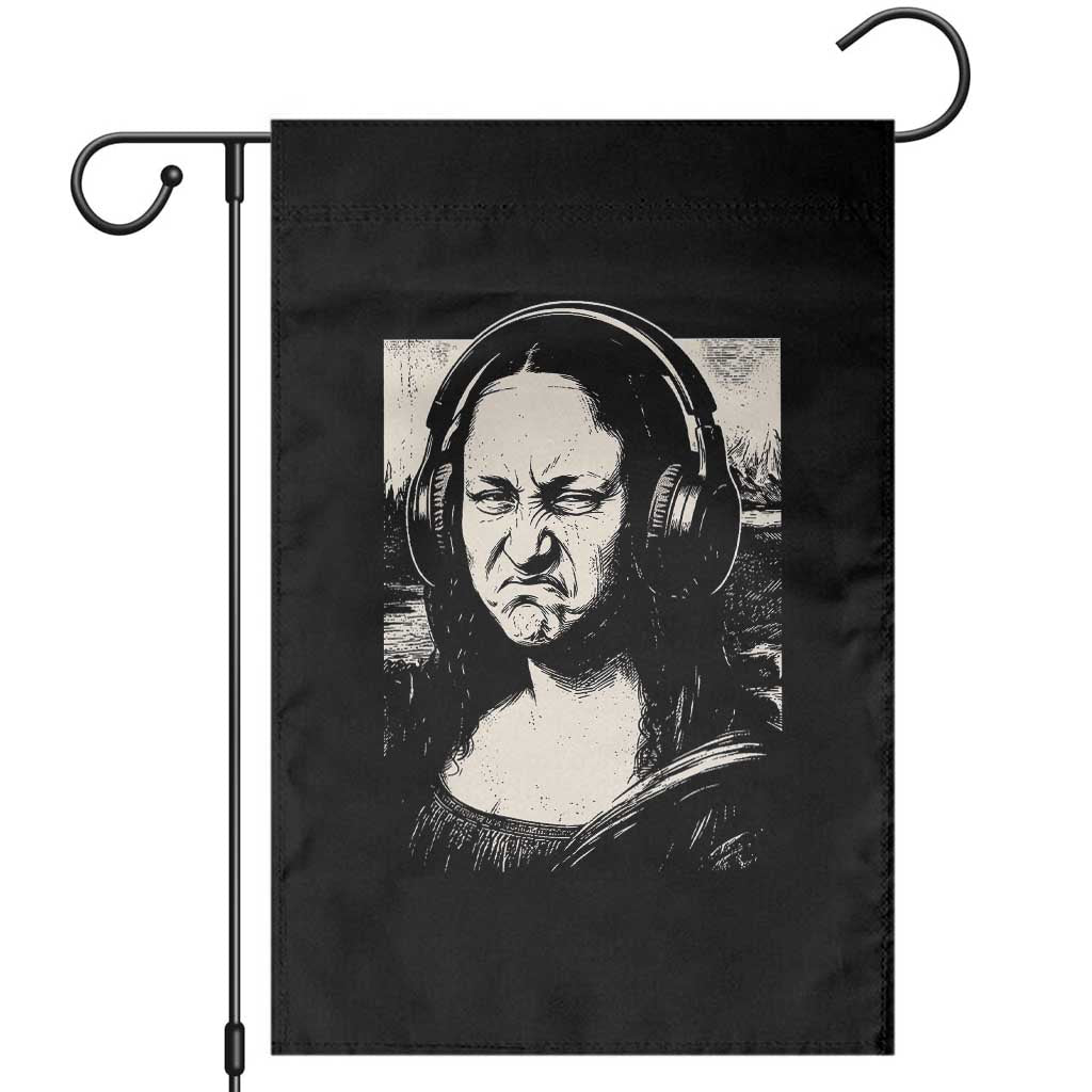 Funny Mona Lisa Wearing Headphones Bass Face Meme Garden Flag Funny Classical Fine Art Parody Music Producer Graphic TS02 Black Print Your Wear