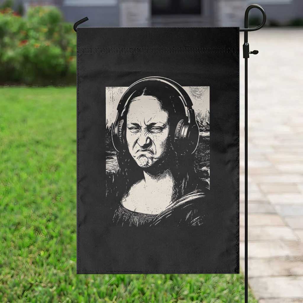 Funny Mona Lisa Wearing Headphones Bass Face Meme Garden Flag Funny Classical Fine Art Parody Music Producer Graphic TS02 Print Your Wear