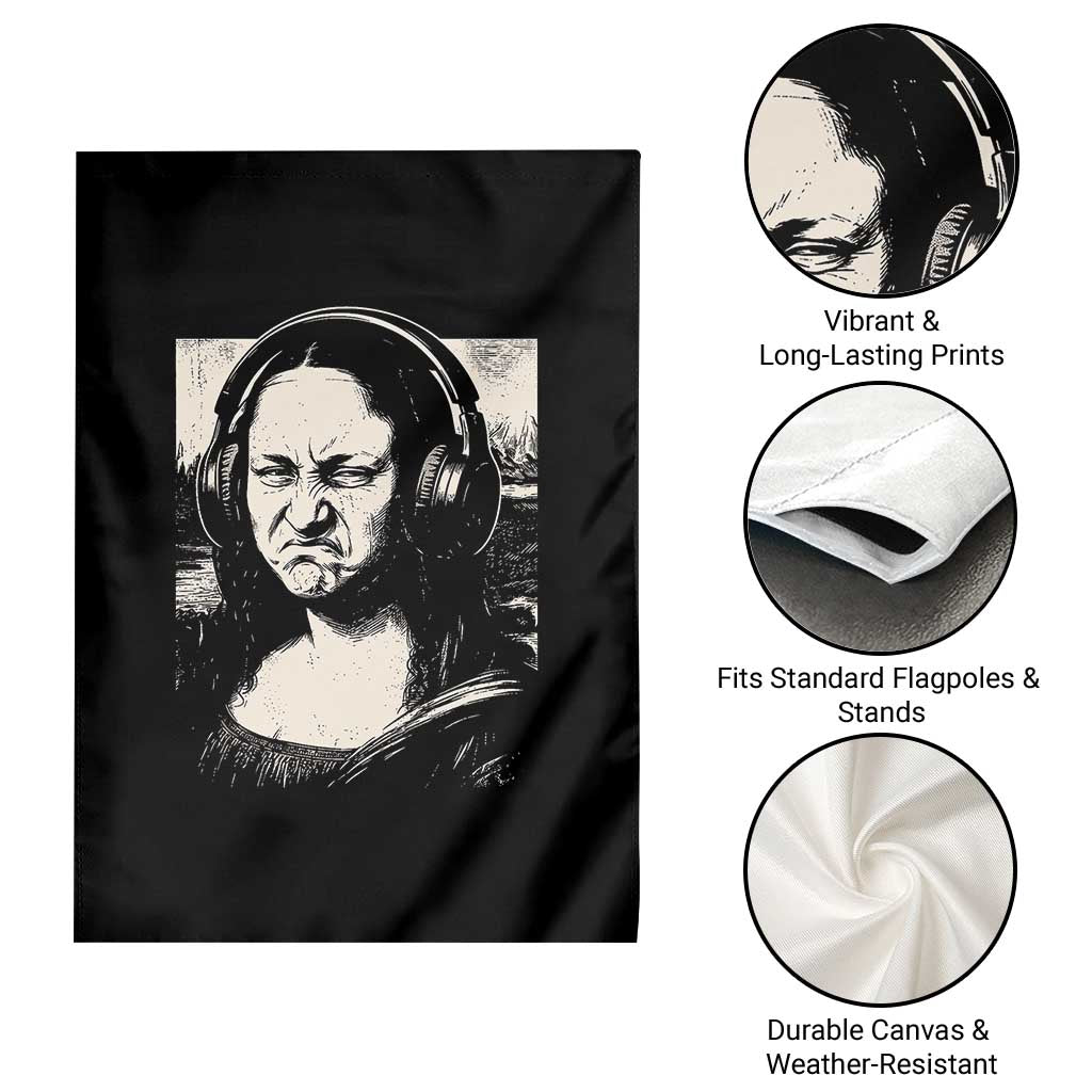 Funny Mona Lisa Wearing Headphones Bass Face Meme Garden Flag Funny Classical Fine Art Parody Music Producer Graphic TS02 Print Your Wear