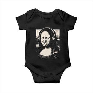 Funny Mona Lisa Wearing Headphones Bass Face Meme Baby Onesie Funny Classical Fine Art Parody Music Producer Graphic TS02 Black Print Your Wear
