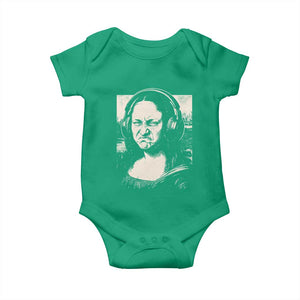 Funny Mona Lisa Wearing Headphones Bass Face Meme Baby Onesie Funny Classical Fine Art Parody Music Producer Graphic TS02 Irish Green Print Your Wear