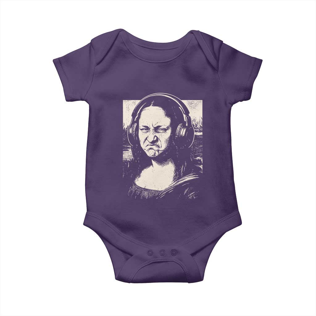 Funny Mona Lisa Wearing Headphones Bass Face Meme Baby Onesie Funny Classical Fine Art Parody Music Producer Graphic TS02 Purple Print Your Wear